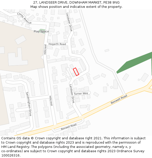 27, LANDSEER DRIVE, DOWNHAM MARKET, PE38 9NG: Location map and indicative extent of plot