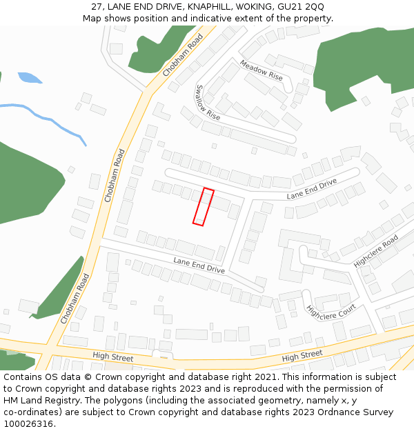 27, LANE END DRIVE, KNAPHILL, WOKING, GU21 2QQ: Location map and indicative extent of plot
