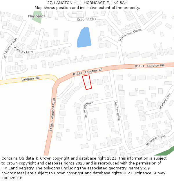 27, LANGTON HILL, HORNCASTLE, LN9 5AH: Location map and indicative extent of plot