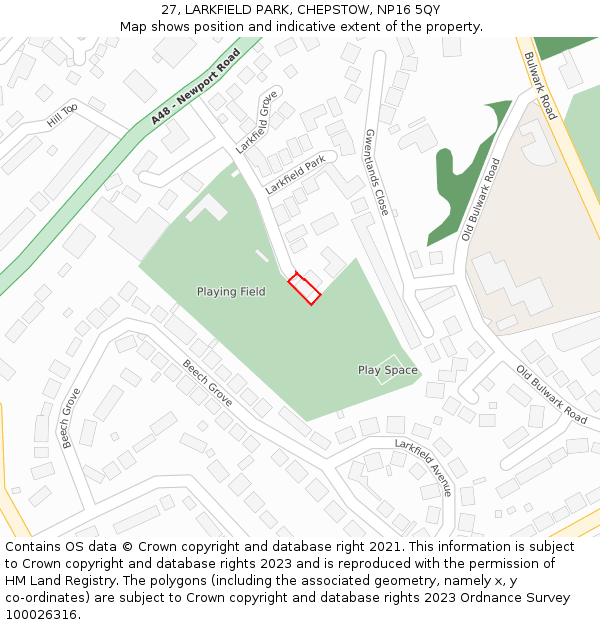 27, LARKFIELD PARK, CHEPSTOW, NP16 5QY: Location map and indicative extent of plot