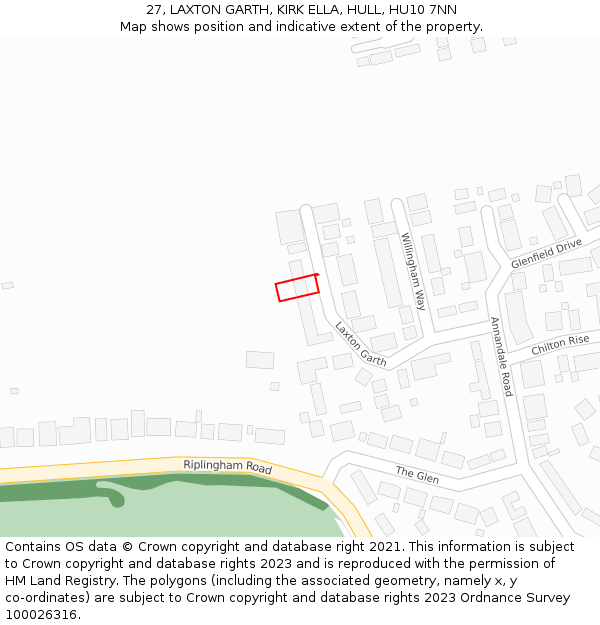 27, LAXTON GARTH, KIRK ELLA, HULL, HU10 7NN: Location map and indicative extent of plot