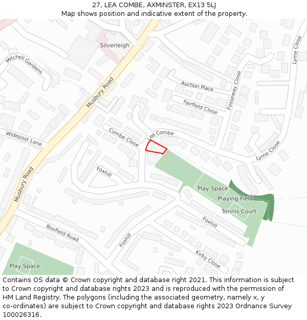 27, LEA COMBE, AXMINSTER, EX13 5LJ: Location map and indicative extent of plot
