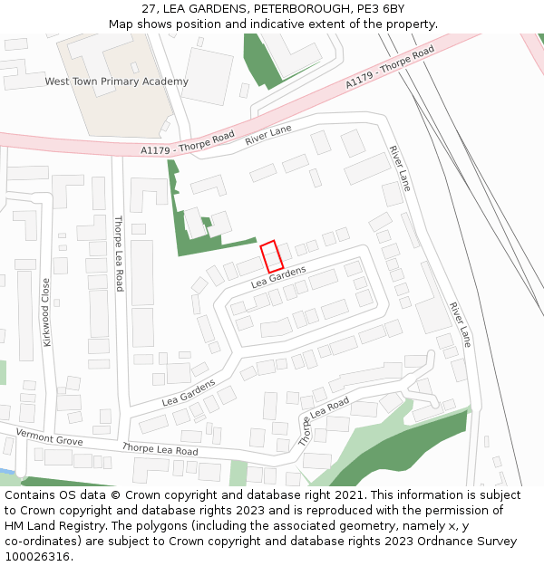 27, LEA GARDENS, PETERBOROUGH, PE3 6BY: Location map and indicative extent of plot