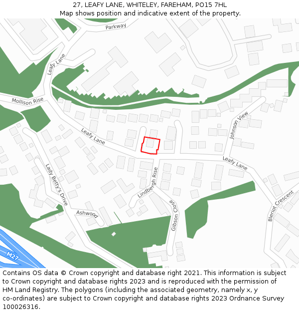 27, LEAFY LANE, WHITELEY, FAREHAM, PO15 7HL: Location map and indicative extent of plot