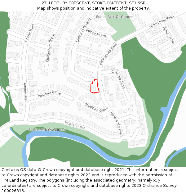 27, LEDBURY CRESCENT, STOKE-ON-TRENT, ST1 6SP: Location map and indicative extent of plot