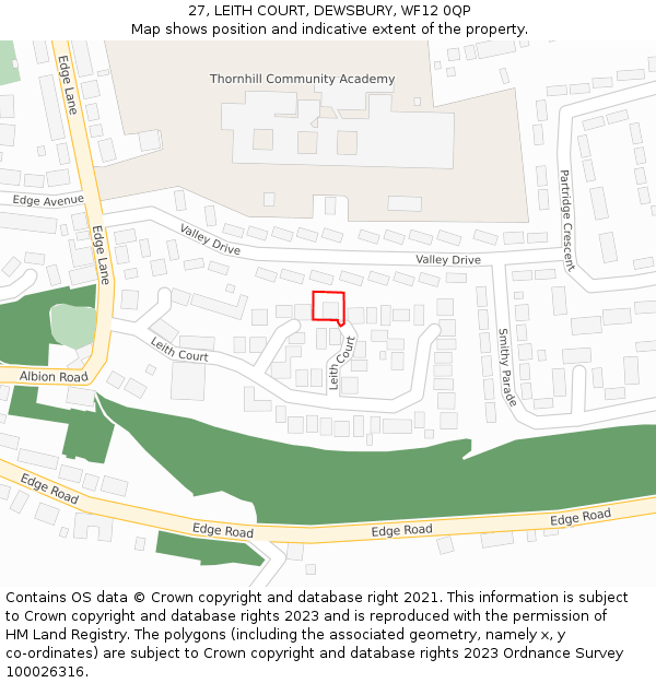 27, LEITH COURT, DEWSBURY, WF12 0QP: Location map and indicative extent of plot