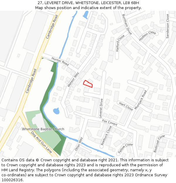 27, LEVERET DRIVE, WHETSTONE, LEICESTER, LE8 6BH: Location map and indicative extent of plot