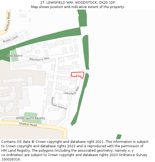 27, LEWISFIELD WAY, WOODSTOCK, OX20 1DF: Location map and indicative extent of plot