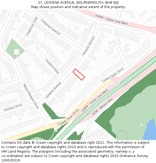 27, LEYDENE AVENUE, BOURNEMOUTH, BH8 9JQ: Location map and indicative extent of plot