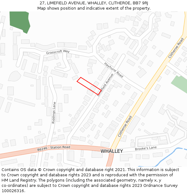 27, LIMEFIELD AVENUE, WHALLEY, CLITHEROE, BB7 9RJ: Location map and indicative extent of plot