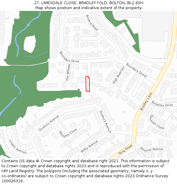 27, LIMESDALE CLOSE, BRADLEY FOLD, BOLTON, BL2 6SH: Location map and indicative extent of plot