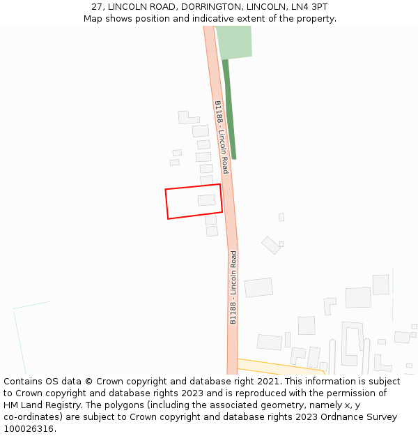 27, LINCOLN ROAD, DORRINGTON, LINCOLN, LN4 3PT: Location map and indicative extent of plot