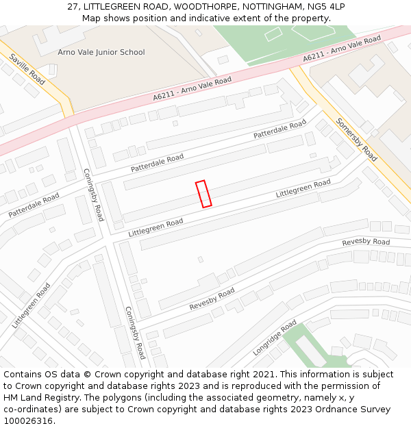 27, LITTLEGREEN ROAD, WOODTHORPE, NOTTINGHAM, NG5 4LP: Location map and indicative extent of plot