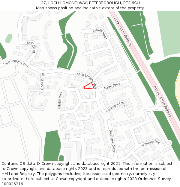 27, LOCH LOMOND WAY, PETERBOROUGH, PE2 6SU: Location map and indicative extent of plot