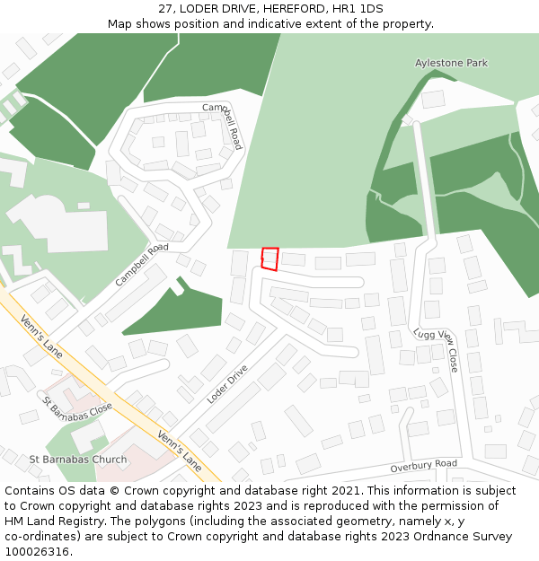 27, LODER DRIVE, HEREFORD, HR1 1DS: Location map and indicative extent of plot