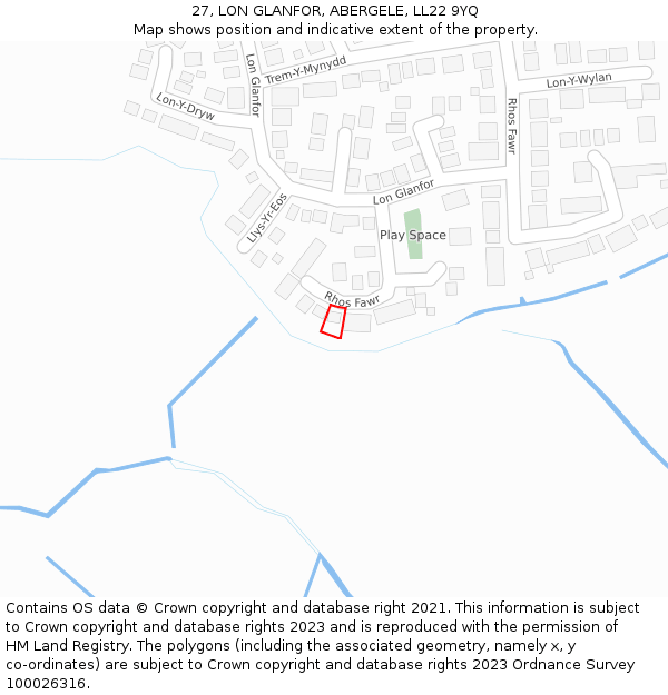 27, LON GLANFOR, ABERGELE, LL22 9YQ: Location map and indicative extent of plot