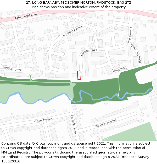 27, LONG BARNABY, MIDSOMER NORTON, RADSTOCK, BA3 2TZ: Location map and indicative extent of plot
