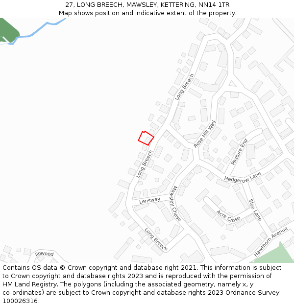 27, LONG BREECH, MAWSLEY, KETTERING, NN14 1TR: Location map and indicative extent of plot