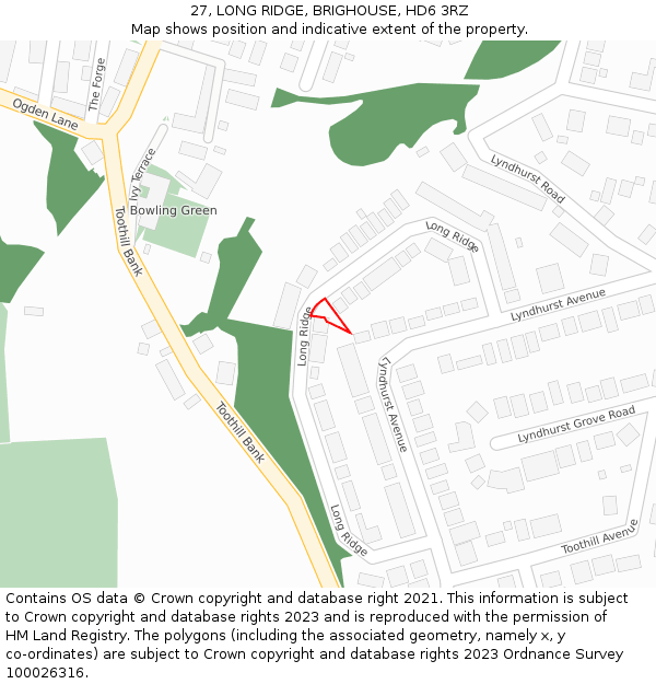 27, LONG RIDGE, BRIGHOUSE, HD6 3RZ: Location map and indicative extent of plot