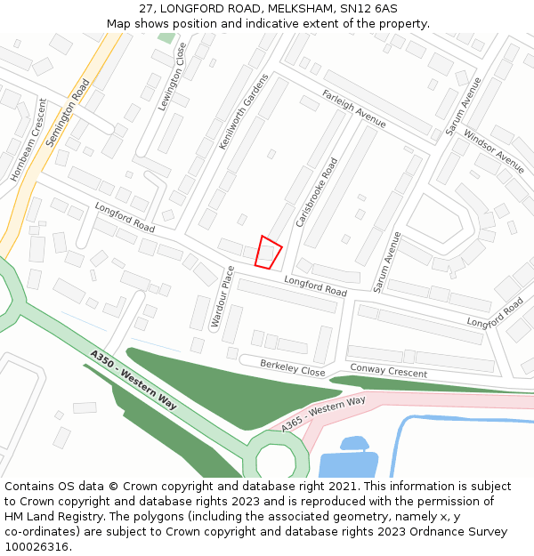 27, LONGFORD ROAD, MELKSHAM, SN12 6AS: Location map and indicative extent of plot