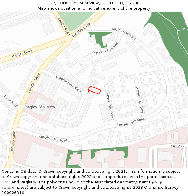27, LONGLEY FARM VIEW, SHEFFIELD, S5 7JX: Location map and indicative extent of plot