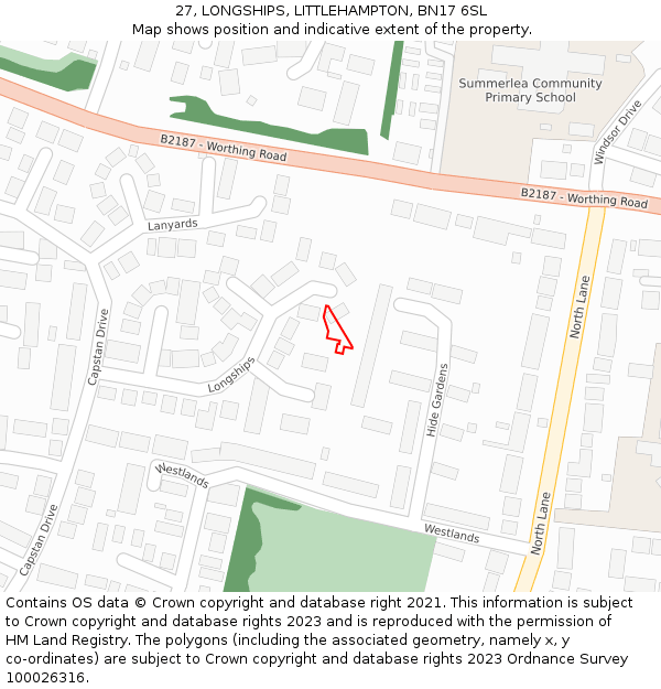 27, LONGSHIPS, LITTLEHAMPTON, BN17 6SL: Location map and indicative extent of plot
