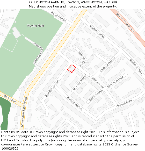 27, LONGTON AVENUE, LOWTON, WARRINGTON, WA3 2RP: Location map and indicative extent of plot