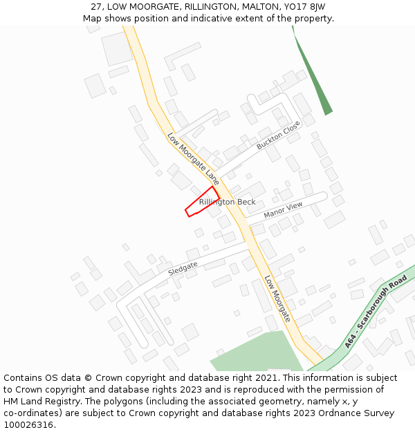 27, LOW MOORGATE, RILLINGTON, MALTON, YO17 8JW: Location map and indicative extent of plot