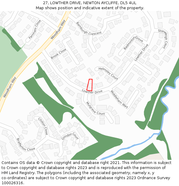 27, LOWTHER DRIVE, NEWTON AYCLIFFE, DL5 4UL: Location map and indicative extent of plot