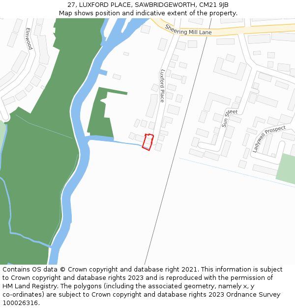 27, LUXFORD PLACE, SAWBRIDGEWORTH, CM21 9JB: Location map and indicative extent of plot