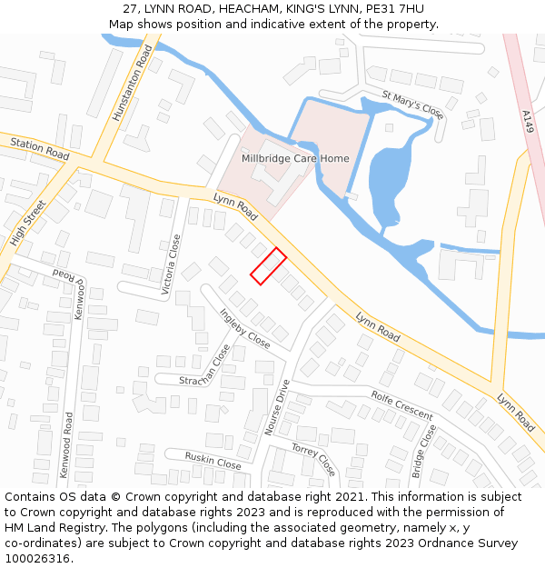 27, LYNN ROAD, HEACHAM, KING'S LYNN, PE31 7HU: Location map and indicative extent of plot