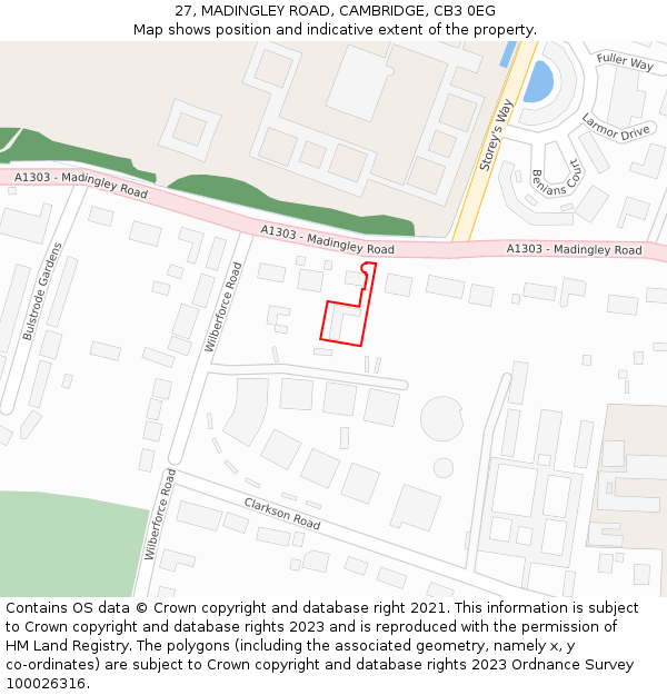27, MADINGLEY ROAD, CAMBRIDGE, CB3 0EG: Location map and indicative extent of plot