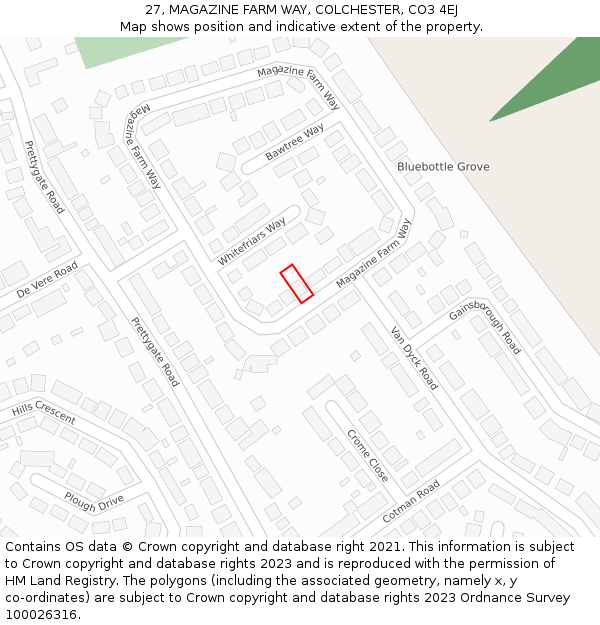 27, MAGAZINE FARM WAY, COLCHESTER, CO3 4EJ: Location map and indicative extent of plot