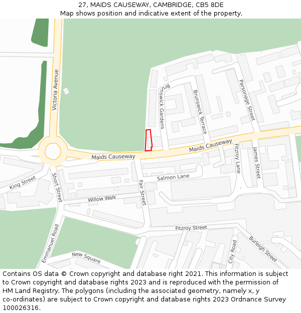 27, MAIDS CAUSEWAY, CAMBRIDGE, CB5 8DE: Location map and indicative extent of plot