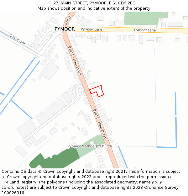 27, MAIN STREET, PYMOOR, ELY, CB6 2ED: Location map and indicative extent of plot