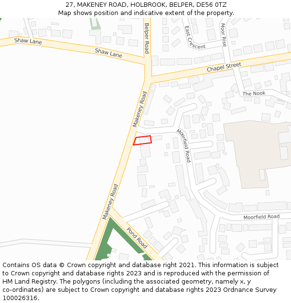 27, MAKENEY ROAD, HOLBROOK, BELPER, DE56 0TZ: Location map and indicative extent of plot