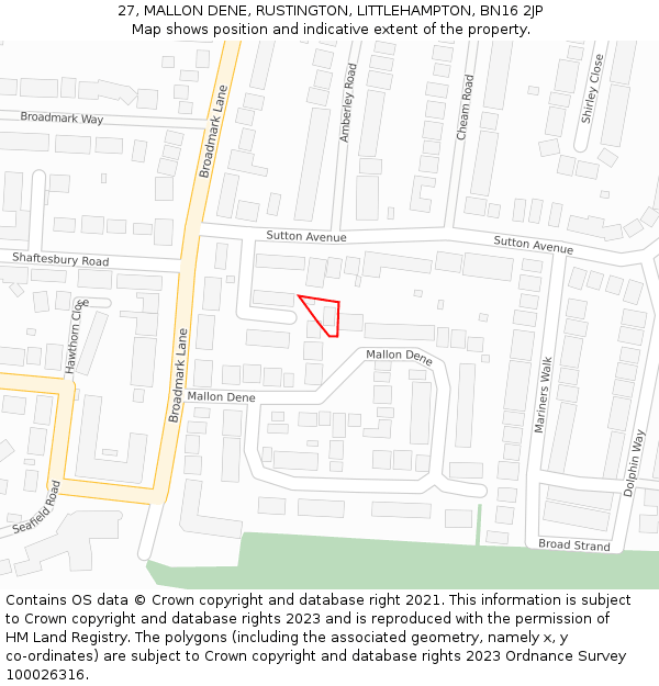 27, MALLON DENE, RUSTINGTON, LITTLEHAMPTON, BN16 2JP: Location map and indicative extent of plot