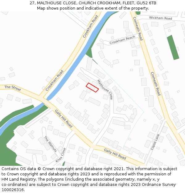 27, MALTHOUSE CLOSE, CHURCH CROOKHAM, FLEET, GU52 6TB: Location map and indicative extent of plot