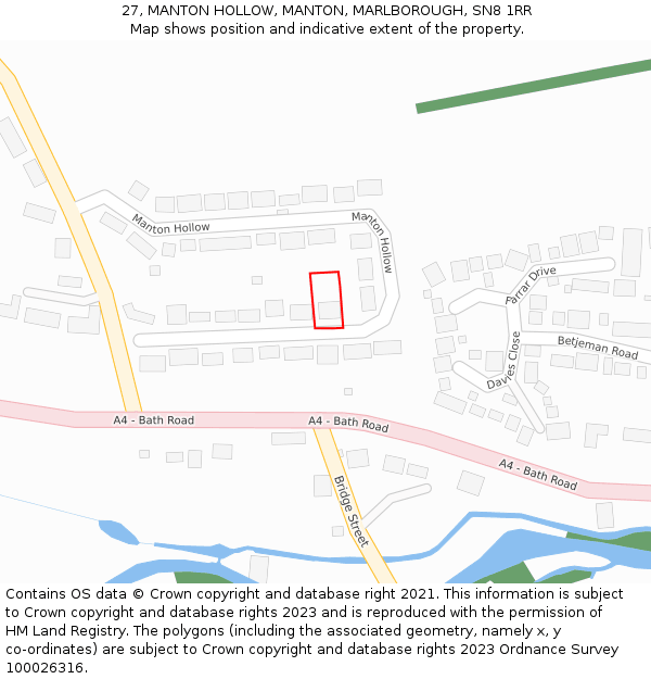 27, MANTON HOLLOW, MANTON, MARLBOROUGH, SN8 1RR: Location map and indicative extent of plot
