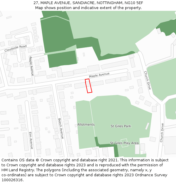 27, MAPLE AVENUE, SANDIACRE, NOTTINGHAM, NG10 5EF: Location map and indicative extent of plot