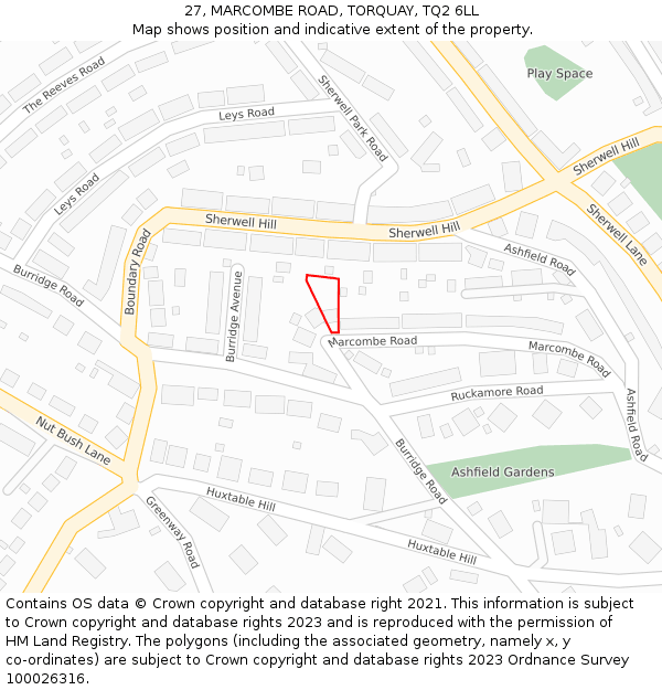 27, MARCOMBE ROAD, TORQUAY, TQ2 6LL: Location map and indicative extent of plot
