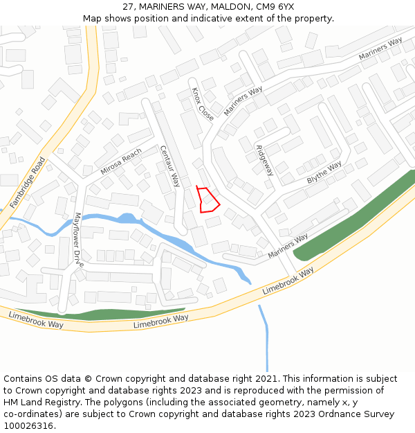 27, MARINERS WAY, MALDON, CM9 6YX: Location map and indicative extent of plot