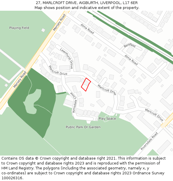 27, MARLCROFT DRIVE, AIGBURTH, LIVERPOOL, L17 6ER: Location map and indicative extent of plot