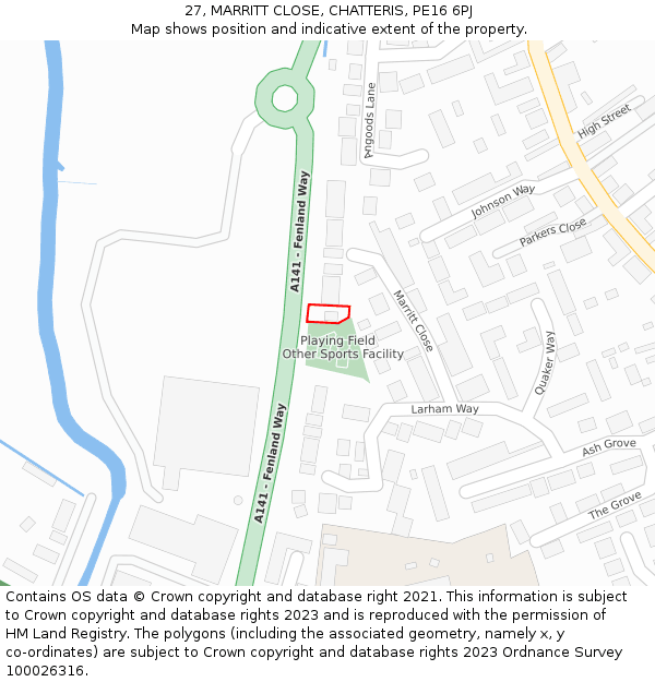 27, MARRITT CLOSE, CHATTERIS, PE16 6PJ: Location map and indicative extent of plot
