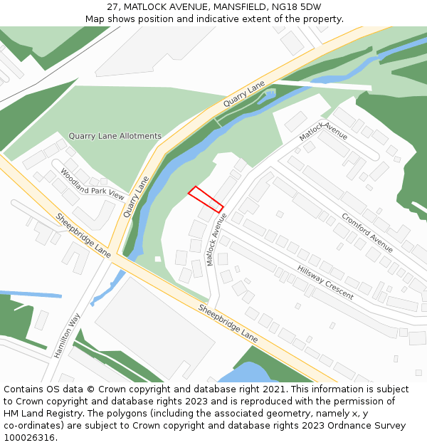 27, MATLOCK AVENUE, MANSFIELD, NG18 5DW: Location map and indicative extent of plot