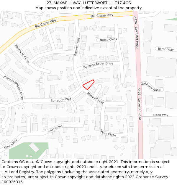 27, MAXWELL WAY, LUTTERWORTH, LE17 4GS: Location map and indicative extent of plot