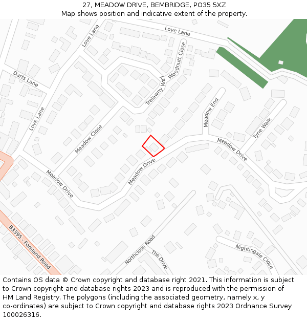 27, MEADOW DRIVE, BEMBRIDGE, PO35 5XZ: Location map and indicative extent of plot