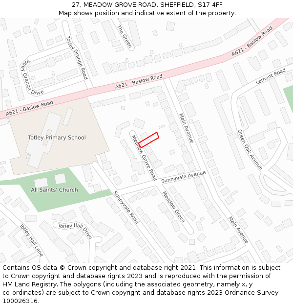 27, MEADOW GROVE ROAD, SHEFFIELD, S17 4FF: Location map and indicative extent of plot