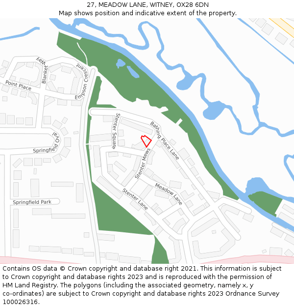 27, MEADOW LANE, WITNEY, OX28 6DN: Location map and indicative extent of plot