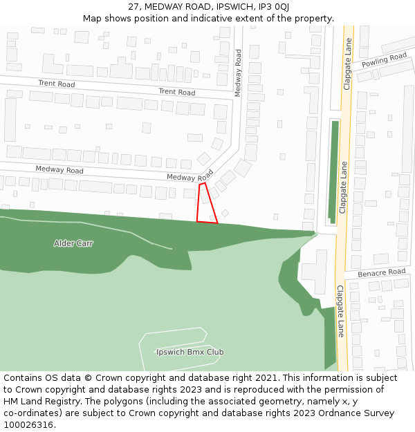 27, MEDWAY ROAD, IPSWICH, IP3 0QJ: Location map and indicative extent of plot